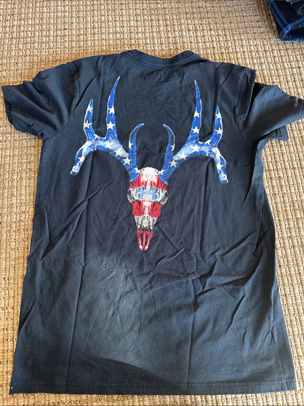 Under Armour Black Short Sleeve Tee with Red White and Blue Antler Skull Graphic